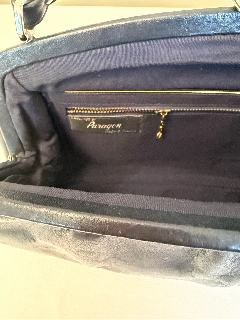 Vintage 1960s Paragon Black Genuine Leather Top Handle Frame Purse Canada - Picture 5 of 9